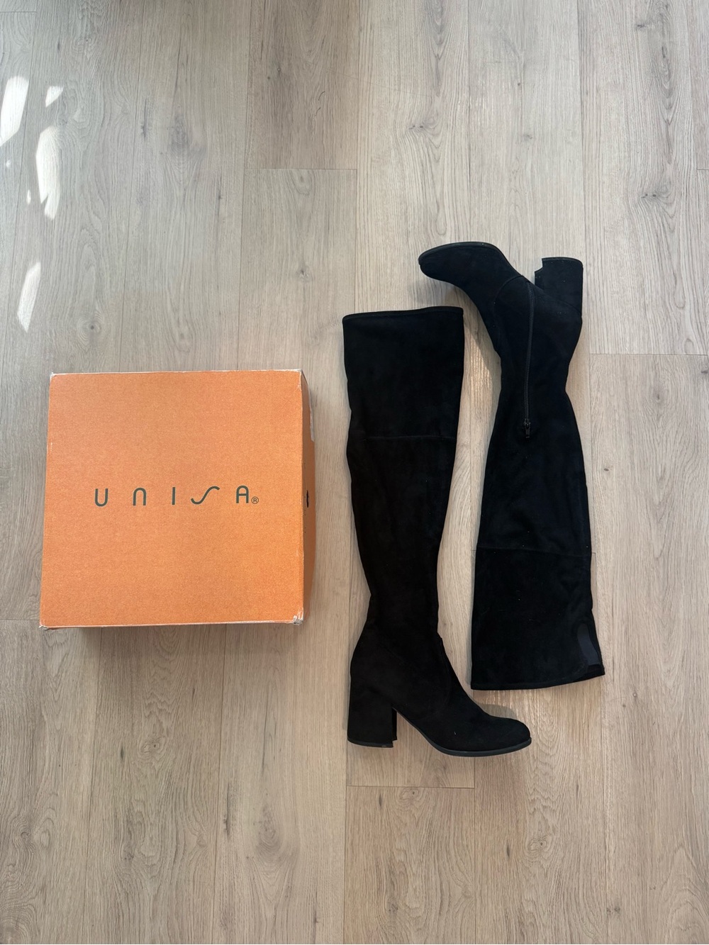 Unisa Black Suede Over-The-Knee Block Heel Boots